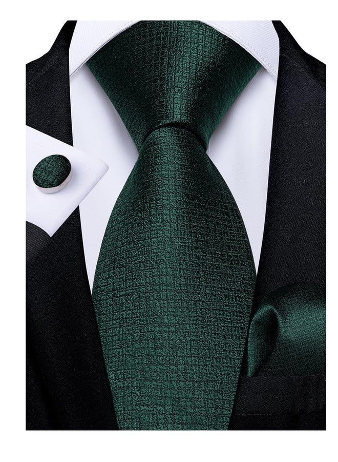 DiBanGu Green Solid Ties Mens Silk Emerald Green Necktie with Pocket Square Business Wedding Business - Image 1